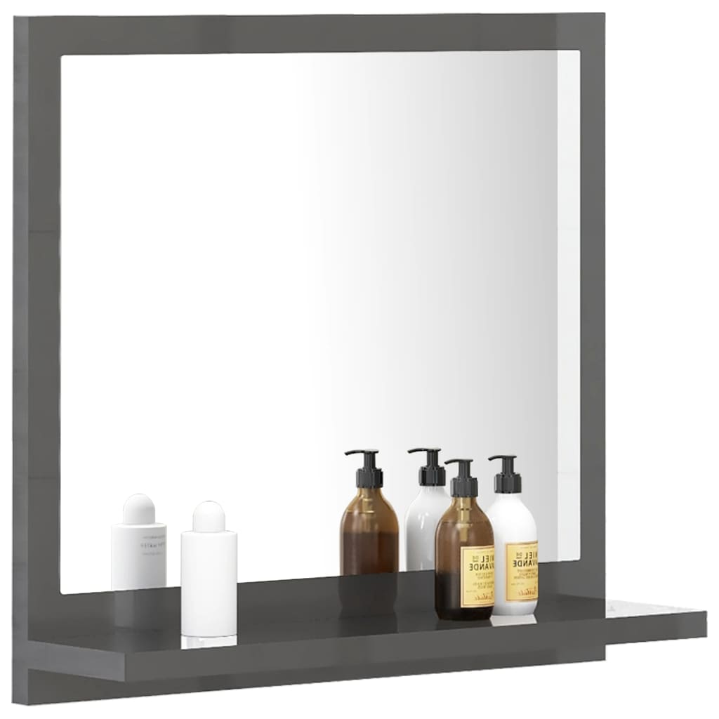 vidaXL Kupaonsko ogledalo visoki sjaj sivo 40 x 10,5 x 37 cm drveno