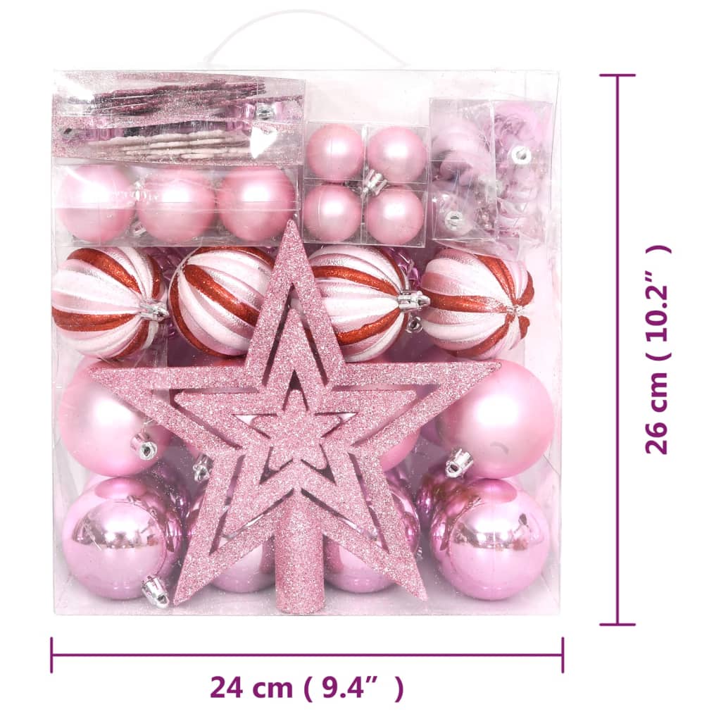 vidaXL Set božićnih kuglica od 65 komada ružičaste/crvene/bijele