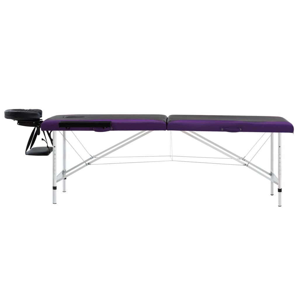 vidaXL Sklopivi stol za masažu s 2 zone aluminijski crno-ljubičasti