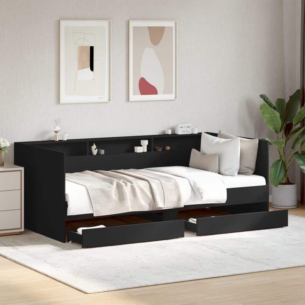 vidaXL Dnevni krevet s ladicama crni 75 x 190 cm konstruirano drvo