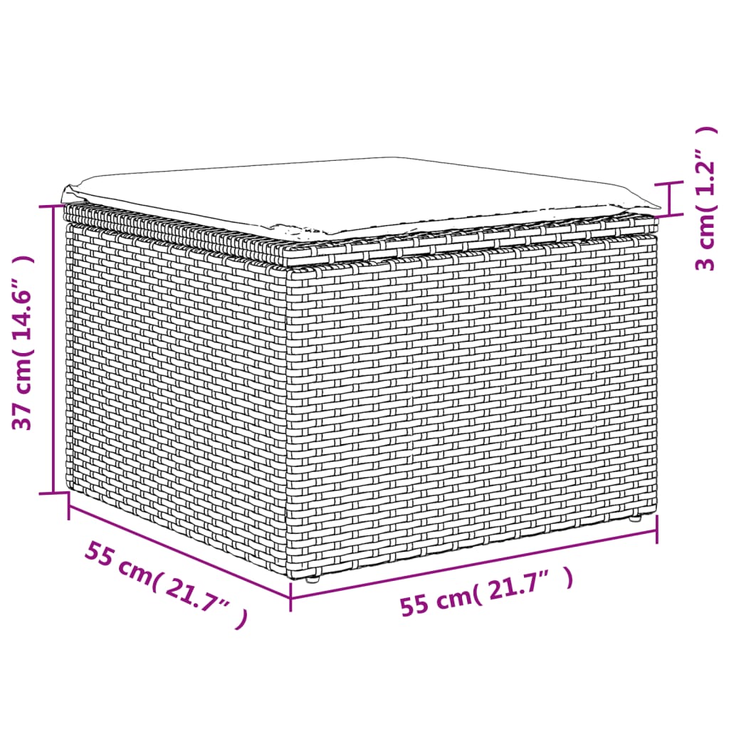 vidaXL Vrtni tabure s jastukom bež 55 x 55 x 37 cm od poliratana