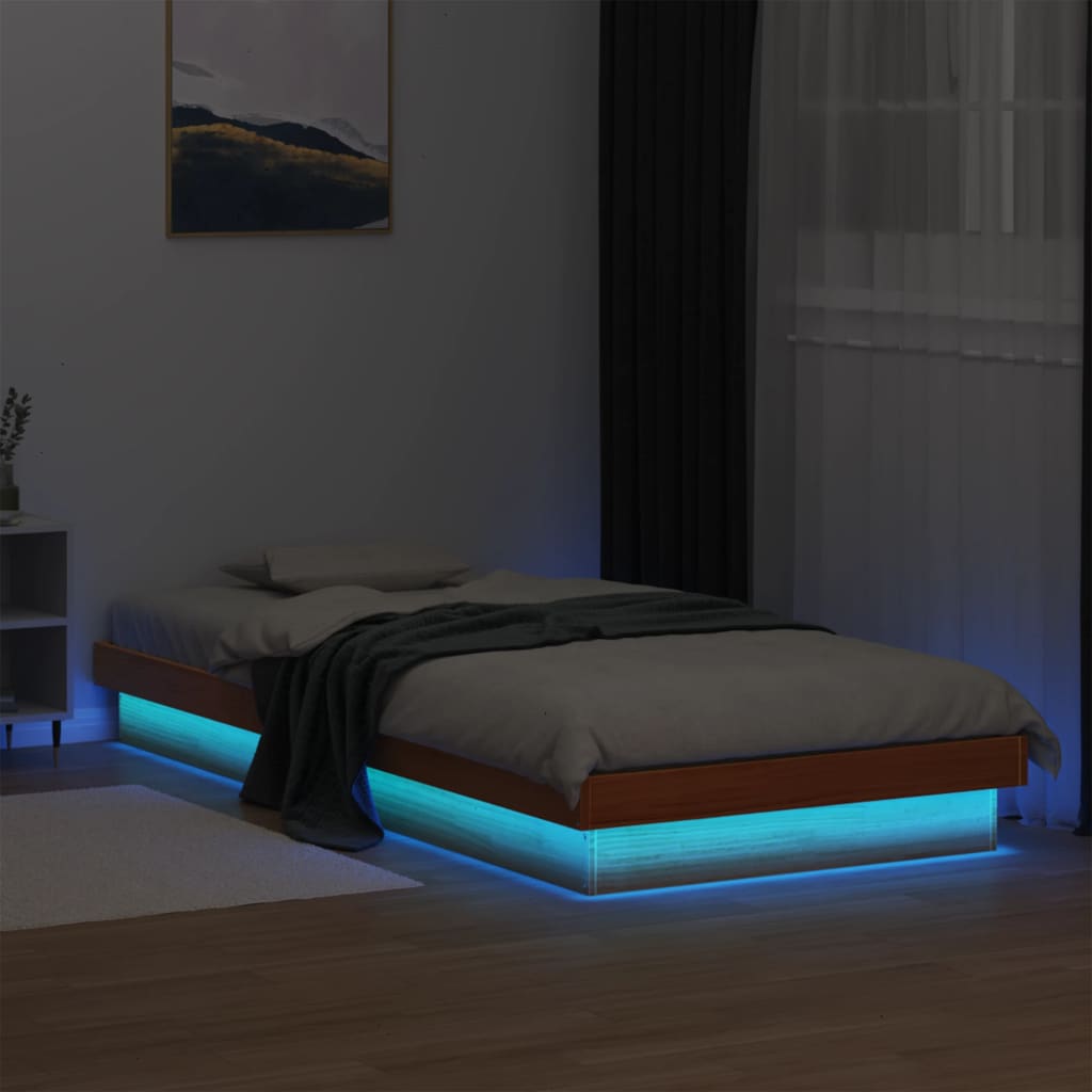 vidaXL LED okvir kreveta voštano smeđi 90 x 200 cm od masivne borovine
