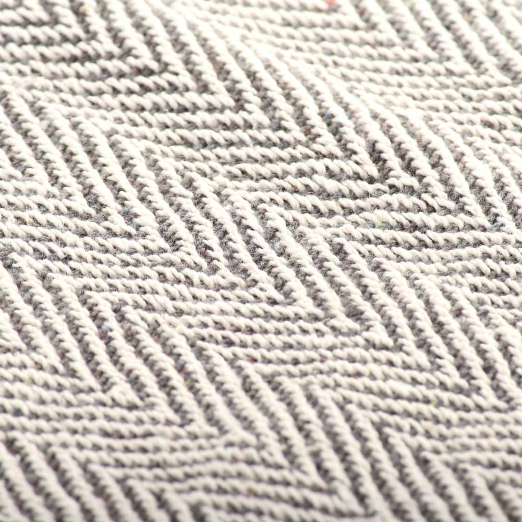 vidaXL Pamučni pokrivač s uzorkom riblje kosti 160 x 210 cm sivi