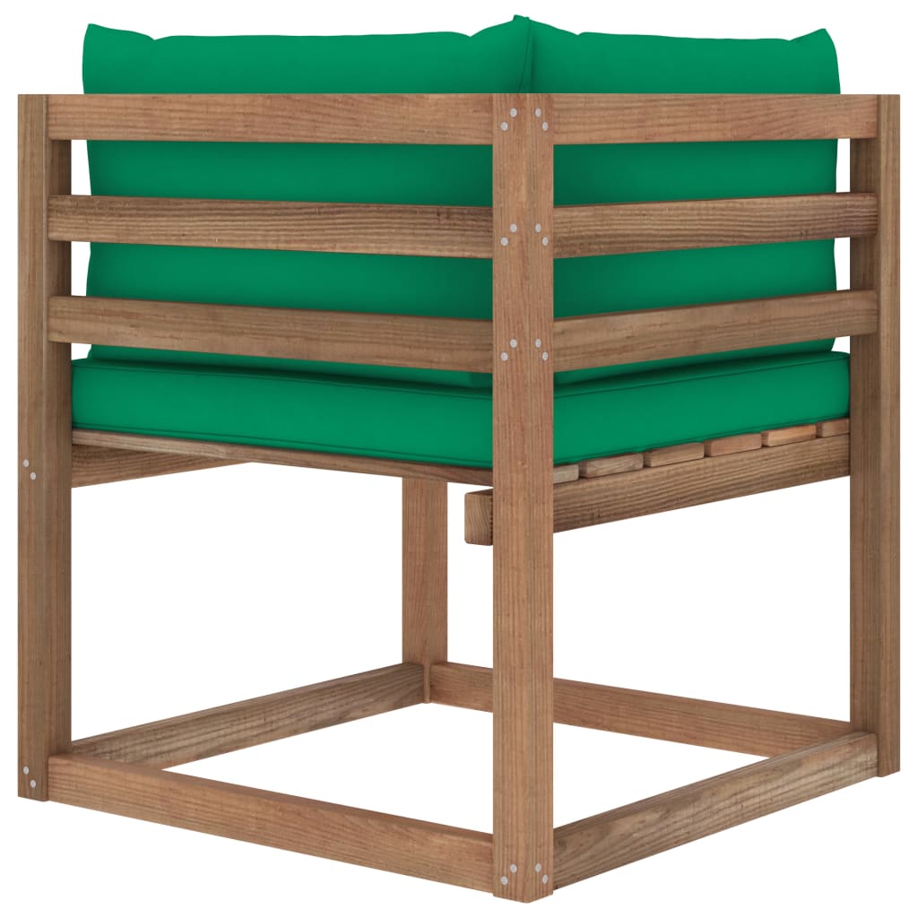 vidaXL Kutna vrtna sofa od paleta sa zelenim jastucima