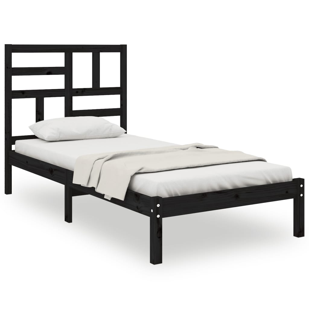 vidaXL Okvir za krevet od masivnog drva crni 75 x 190 cm mali