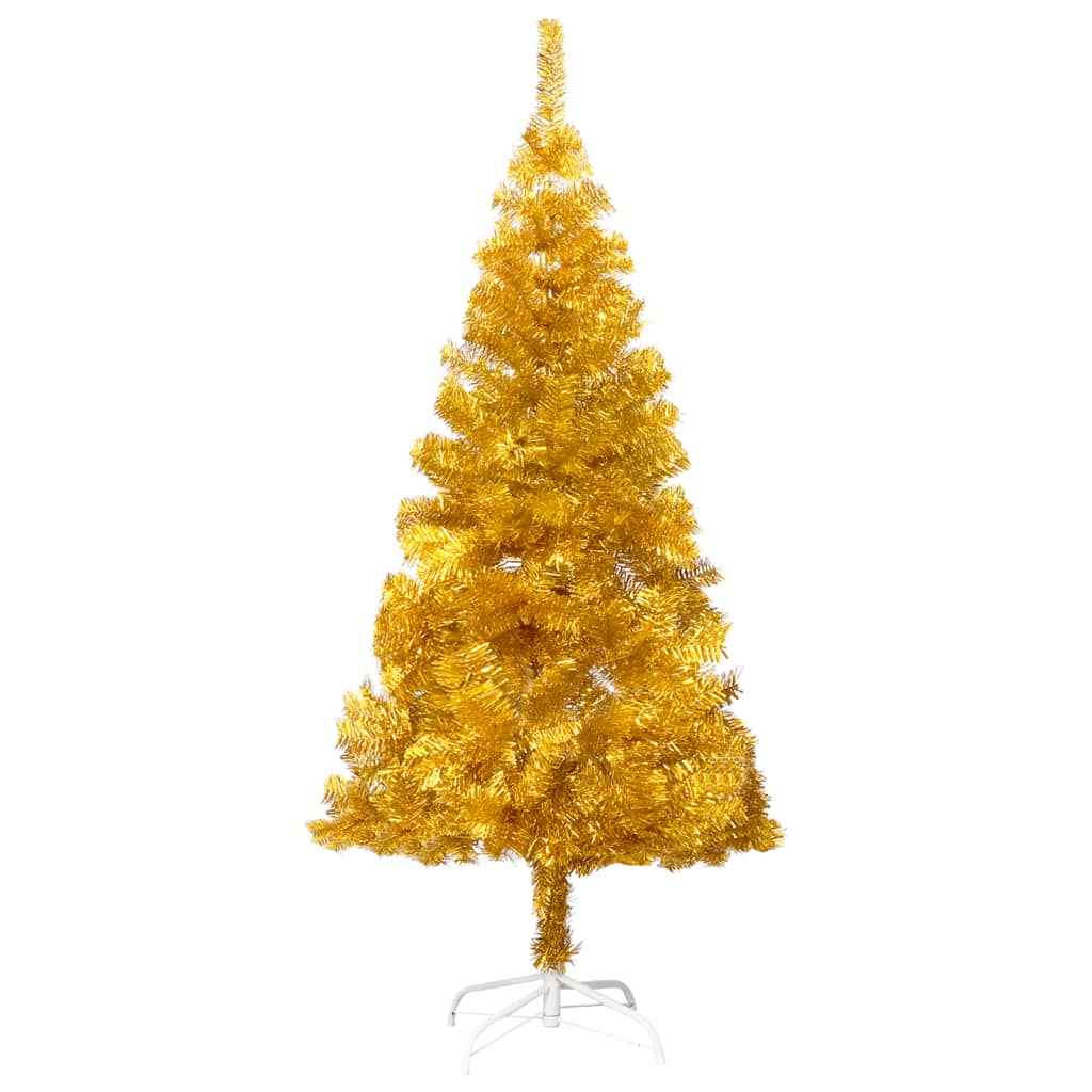 vidaXL Umjetno osvijetljeno božićno drvce s kuglicama zlatno 120cm PET