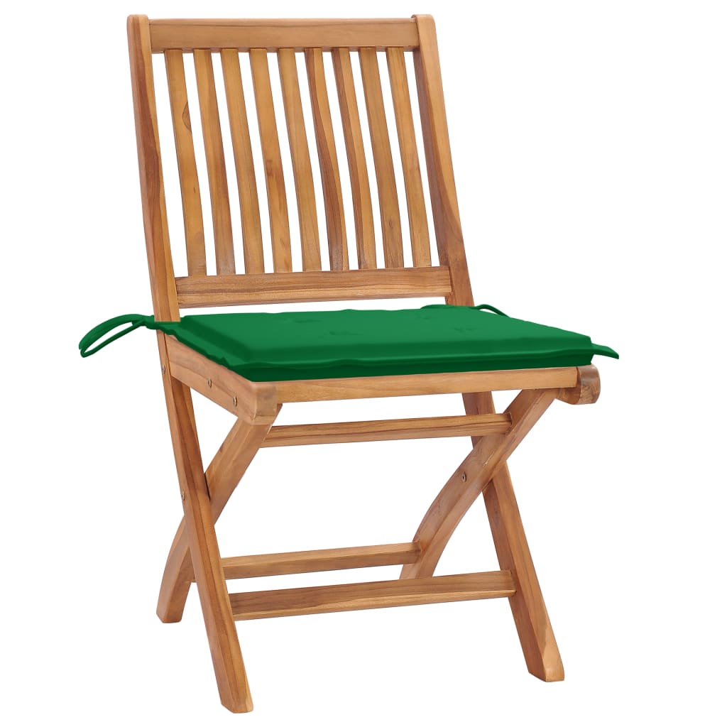 vidaXL Vrtne stolice sa zelenim jastucima 2 kom od masivne tikovine