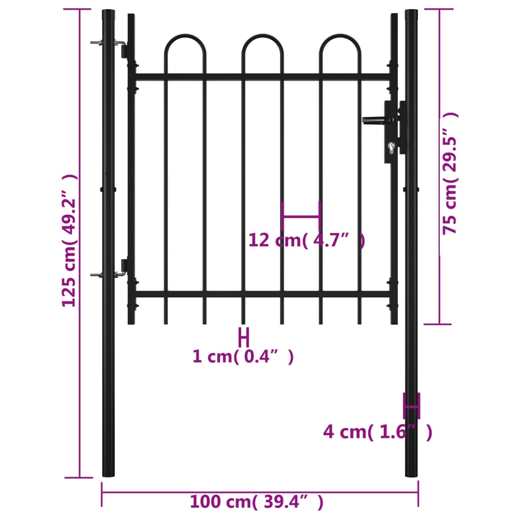 vidaXL Jednostruka vrata za ogradu s ukrasnim lukovima 100 x 75 cm