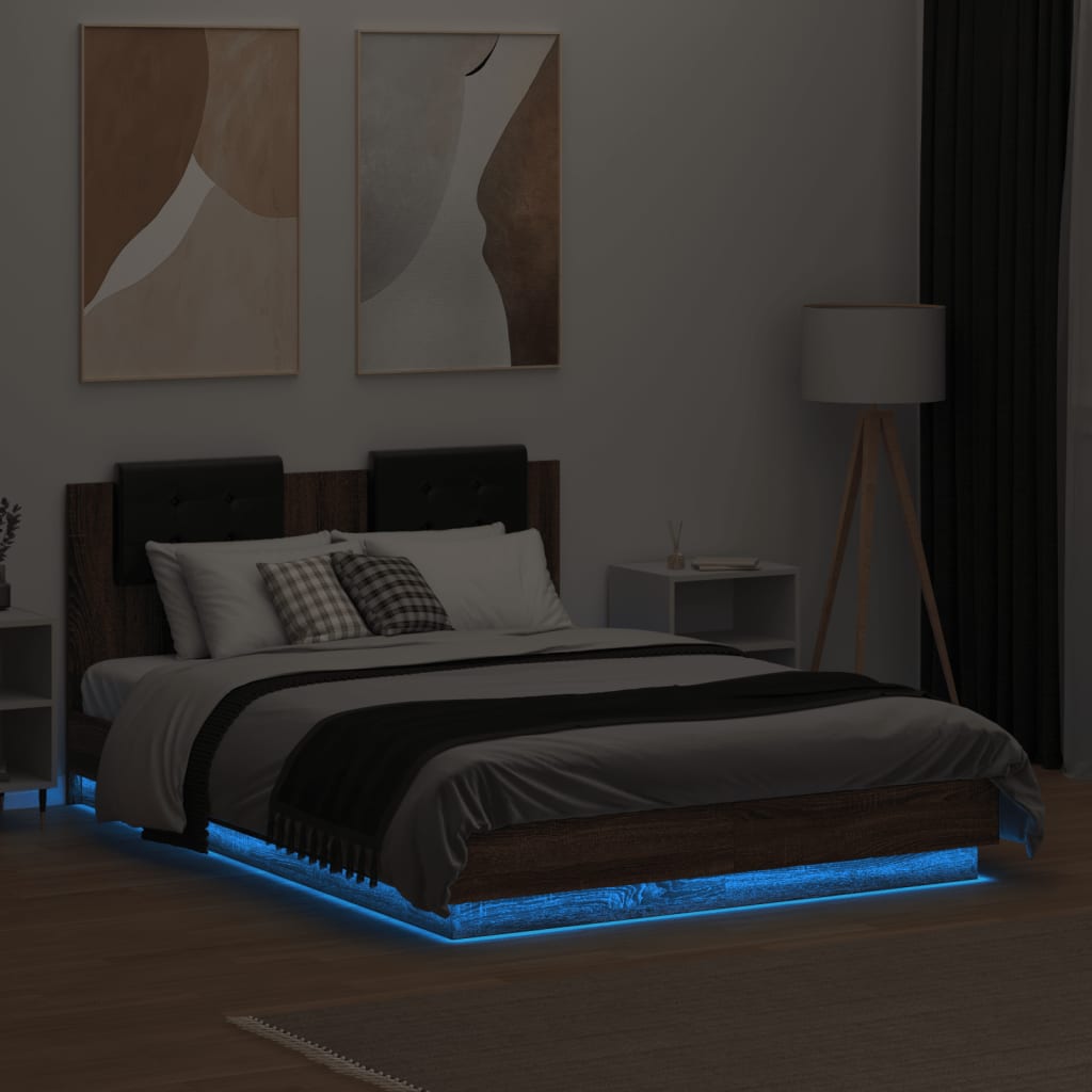 vidaXL Okvir kreveta s uzglavljem LED boja smeđeg hrasta 140 x 190 cm