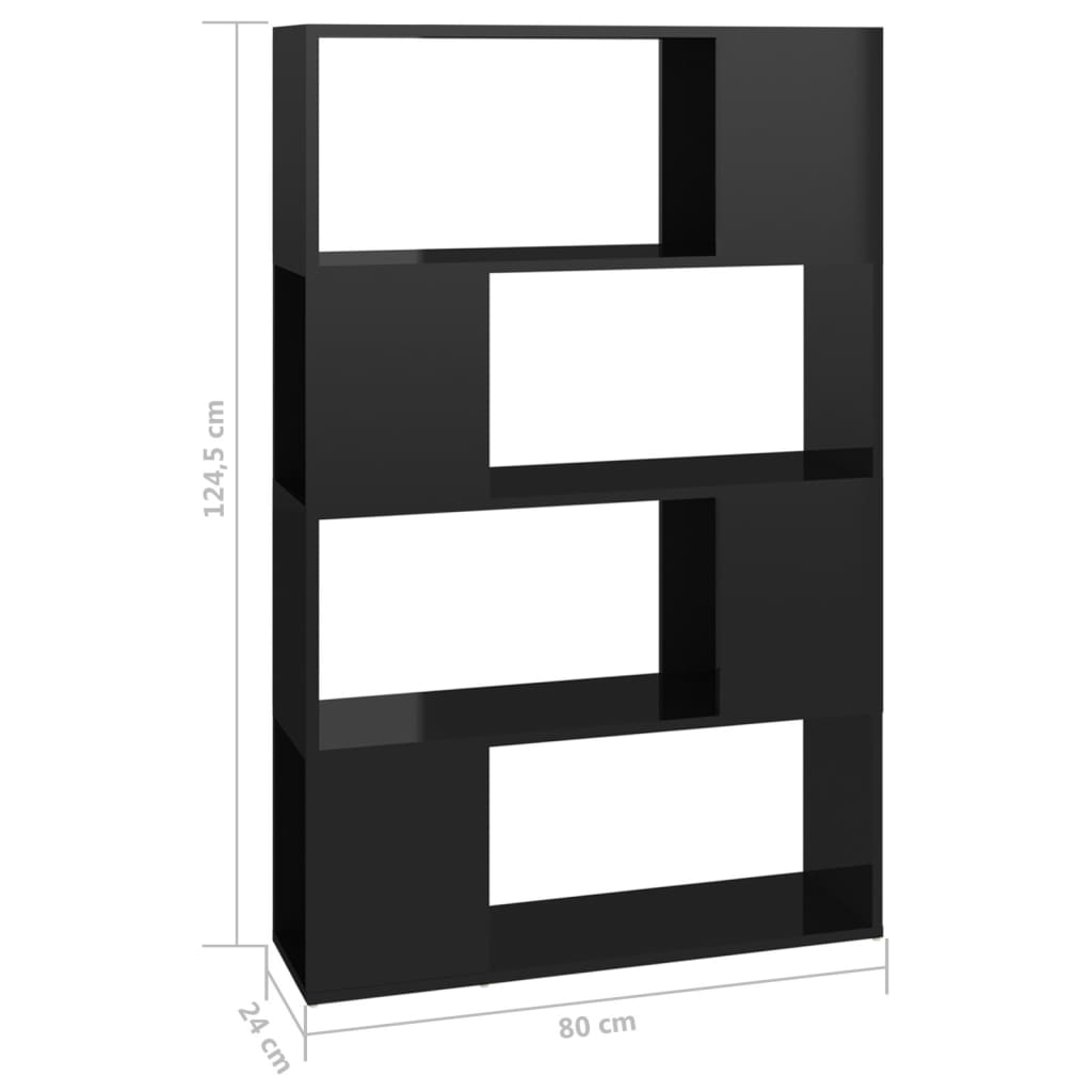 vidaXL Ormarić za knjige / pregrada visoki sjaj crni 80x24x124,5 cm