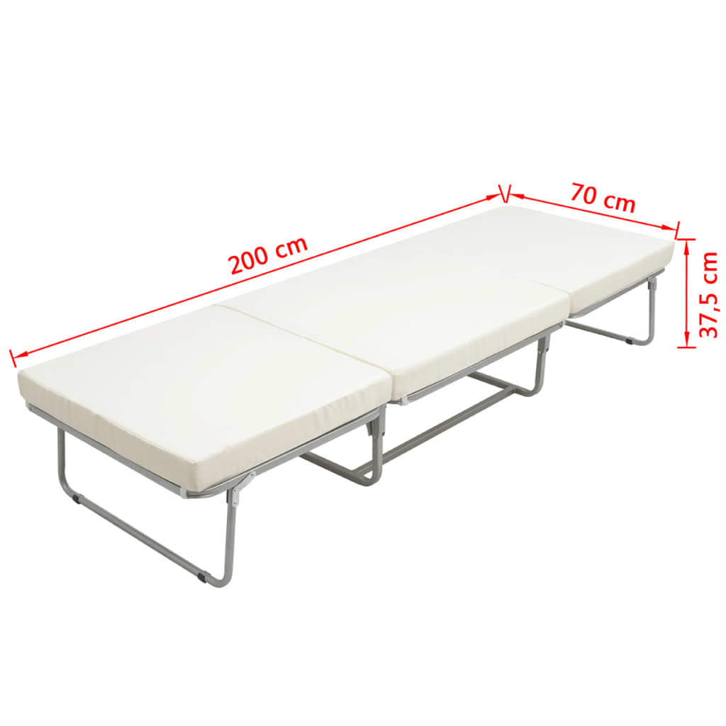 vidaXL Sklopivi krevet s madracem bijeli čelični 70x200 cm