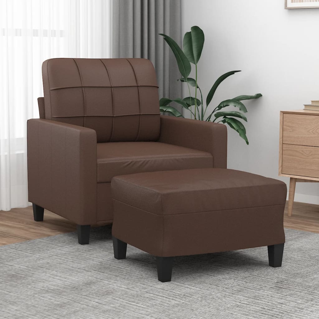 vidaXL Fotelja s tabureom smeđa 60 cm od umjetne kože