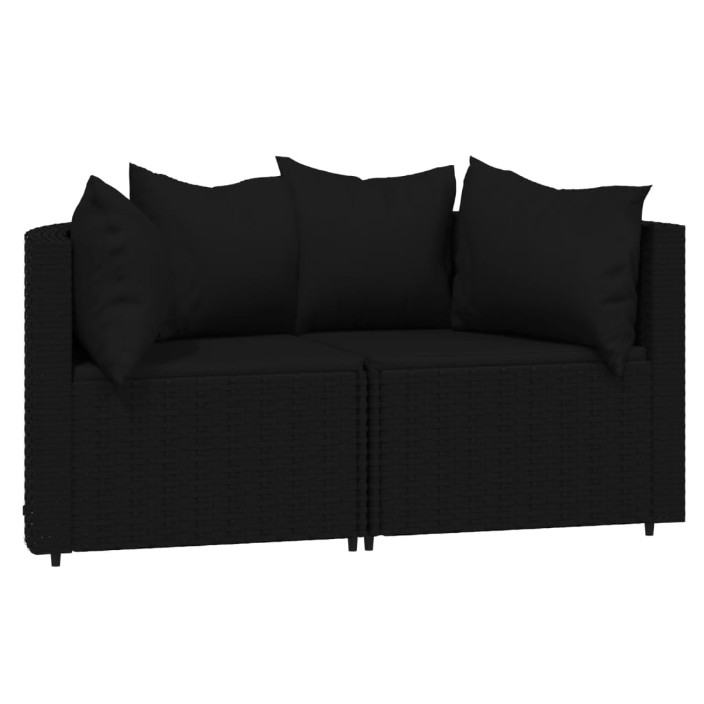 vidaXL Kutne vrtne sofe s jastucima 2 kom crne od poliratana