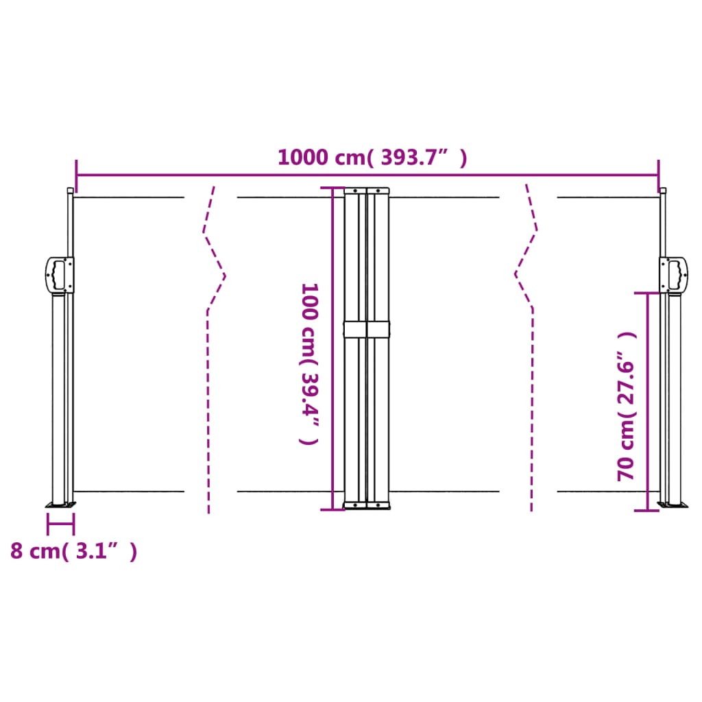 vidaXL Uvlačiva bočna tenda 100 x 1000 cm krem