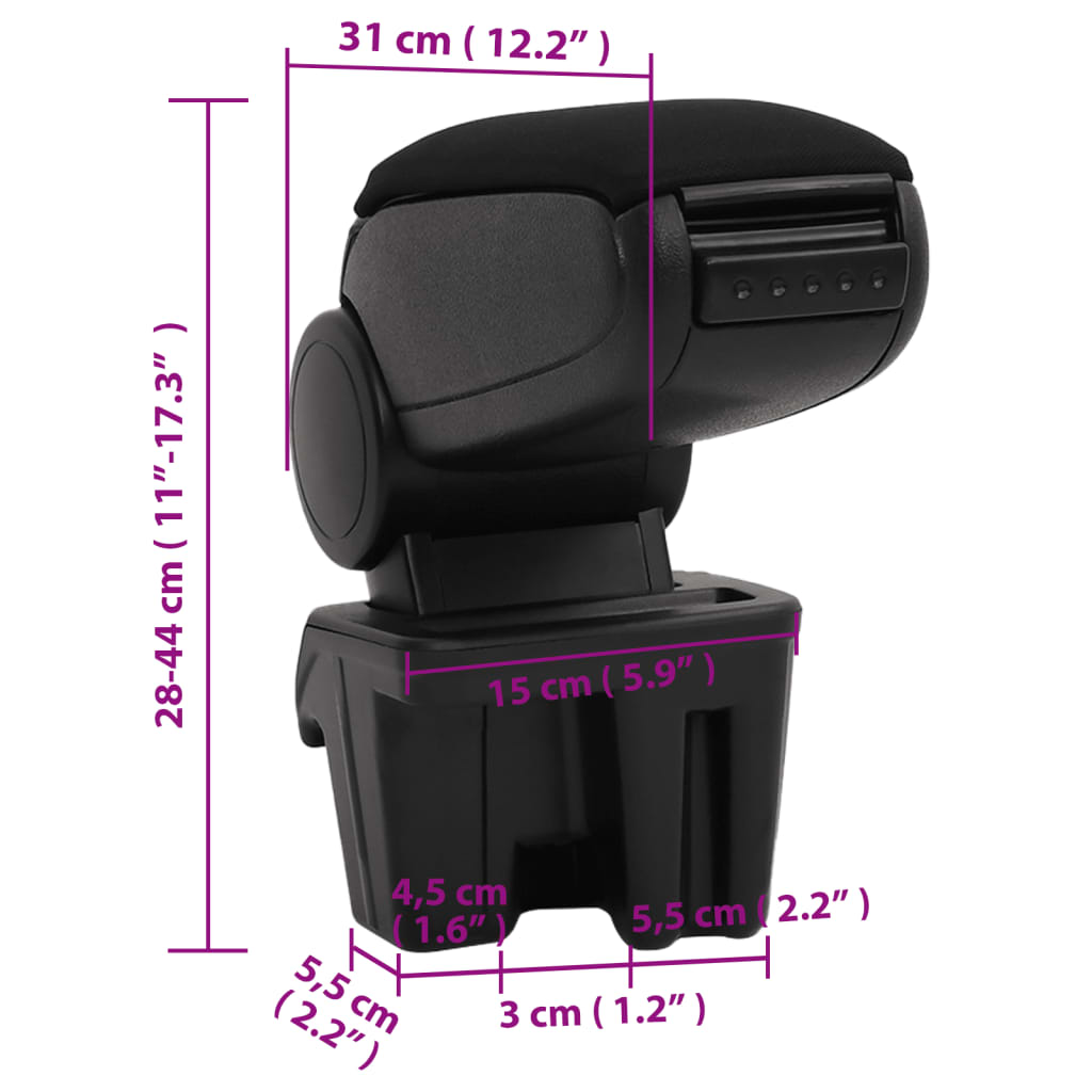 vidaXL Naslon za ruke za automobil crni 15 x 31 x (28 - 44) cm ABS