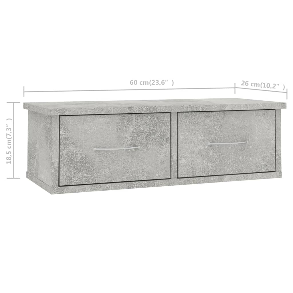 vidaXL Zidna polica s ladicama boja betona 60 x 26 x 18,5 cm drvena