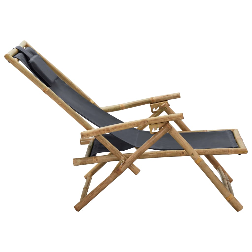 vidaXL Nagibna stolica za opuštanje od bambusa i tkanine tamnosiva