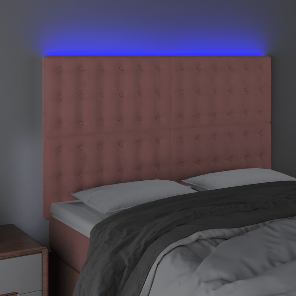 vidaXL LED uzglavlje ružičasto 144x5x118/128 cm baršunasto