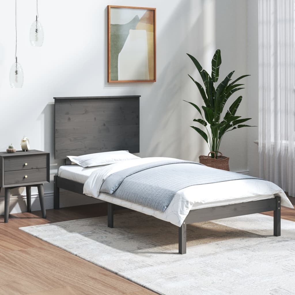 vidaXL Okvir za krevet od masivnog drva sivi 90 x 190 cm 3FT mali