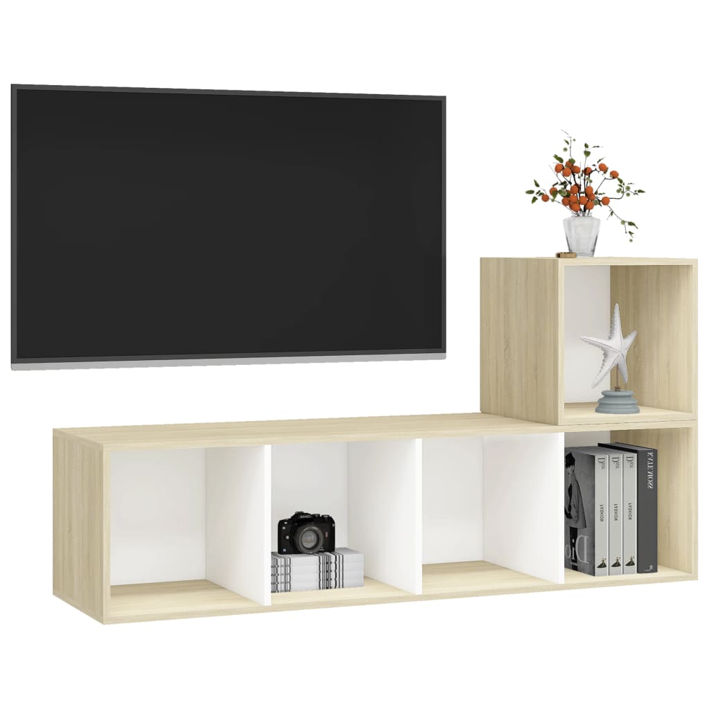 vidaXL 2-dijelni set TV ormarića bijeli i boja hrasta od iverice