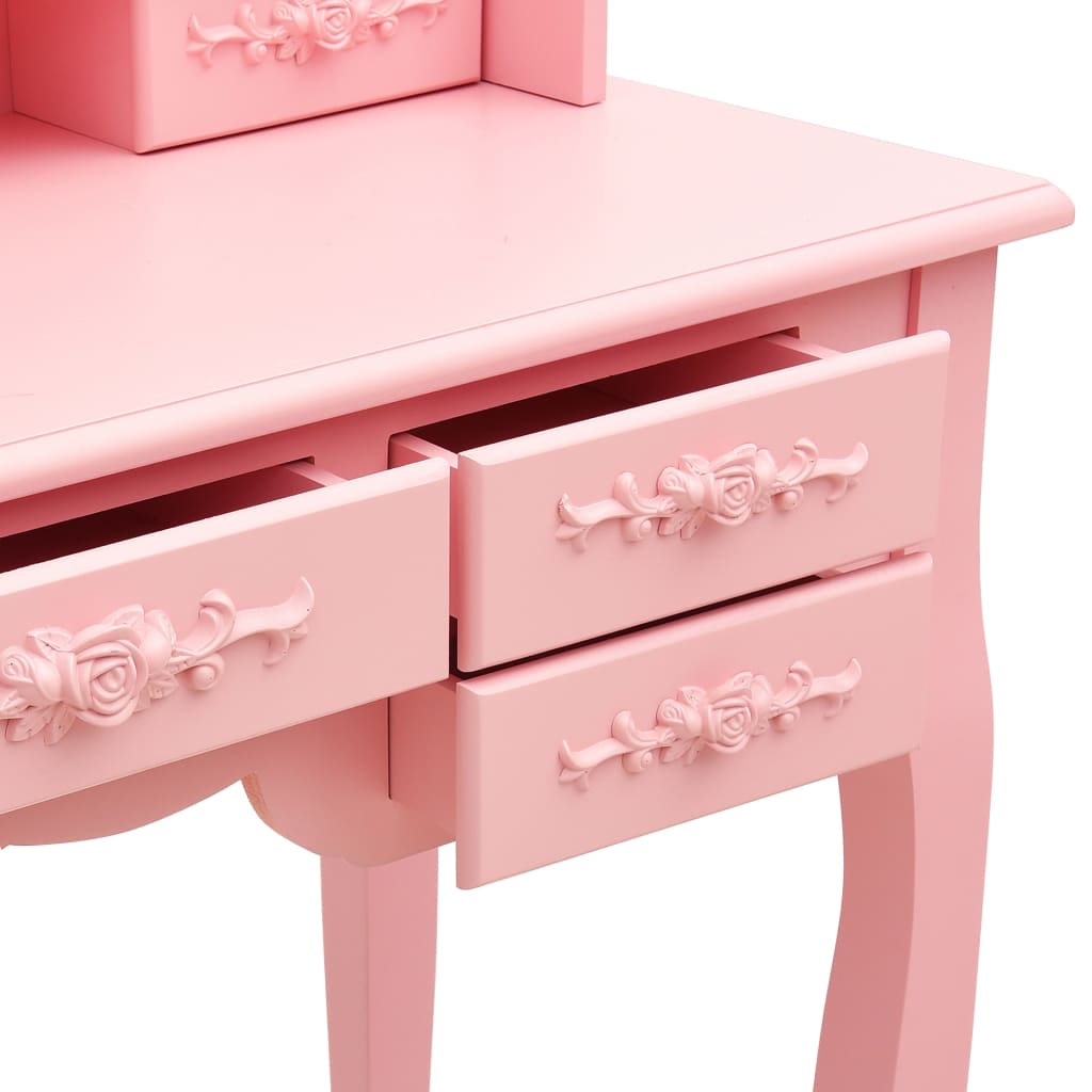 vidaXL Toaletni stolić sa stolcem i trostrukim ogledalom ružičasti