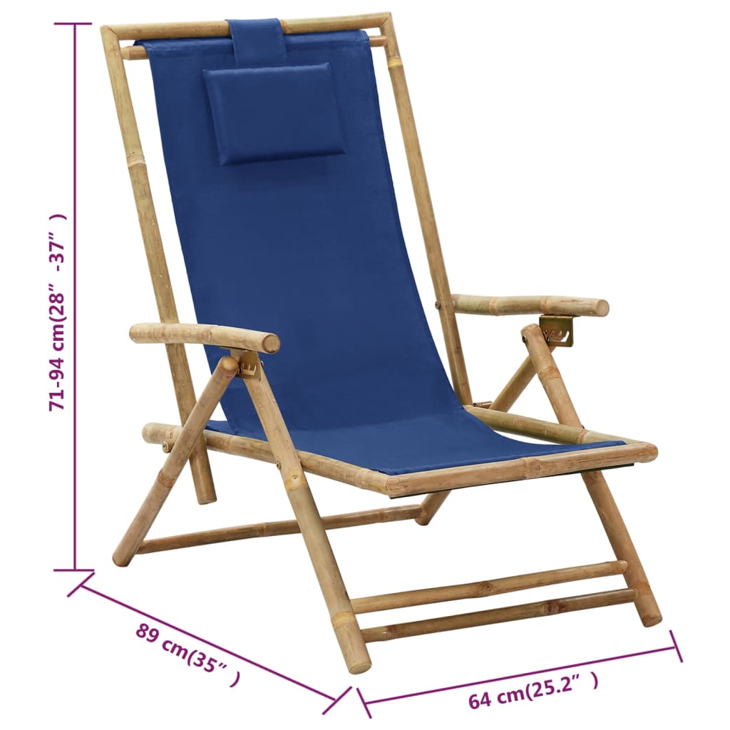 vidaXL Nagibna stolica za opuštanje od bambusa i tkanine modra