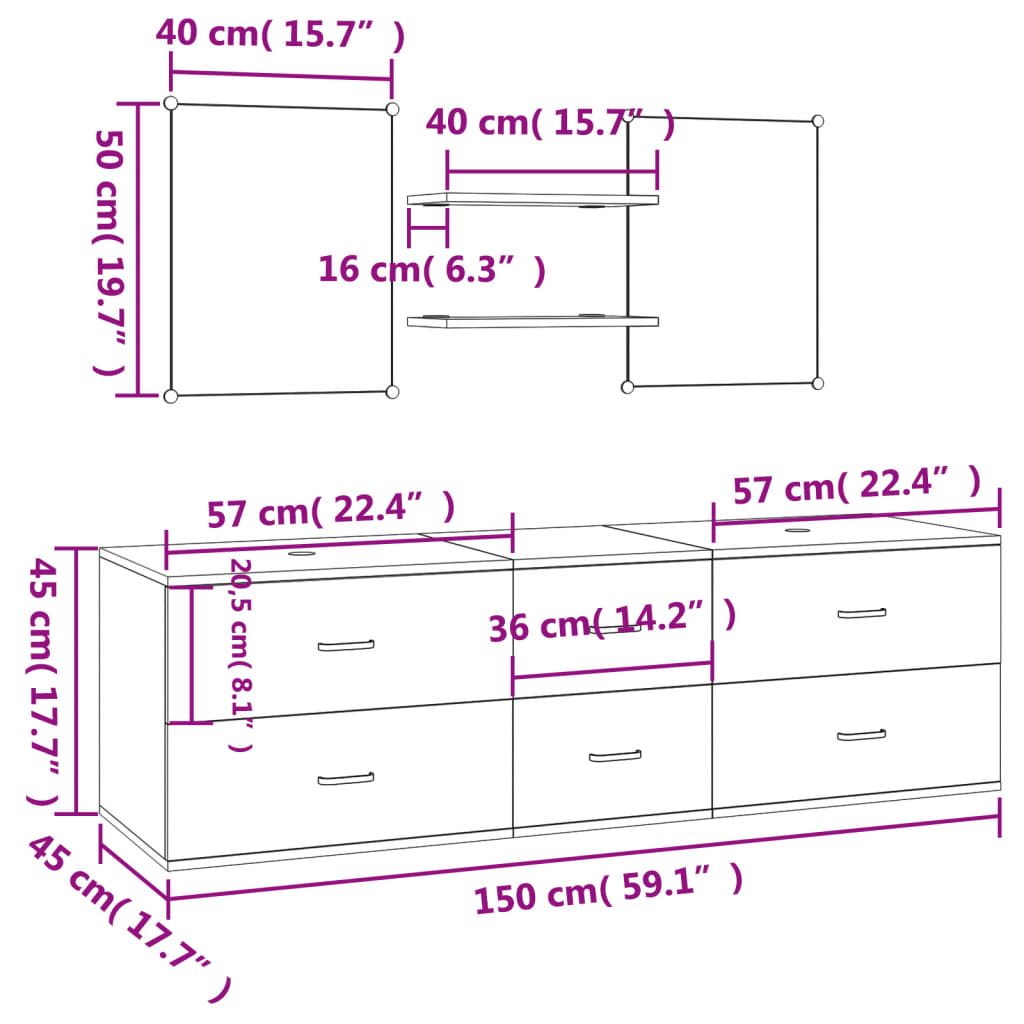 vidaXL 5-dijelni set kupaonskog namještaja crni od konstruiranog drva