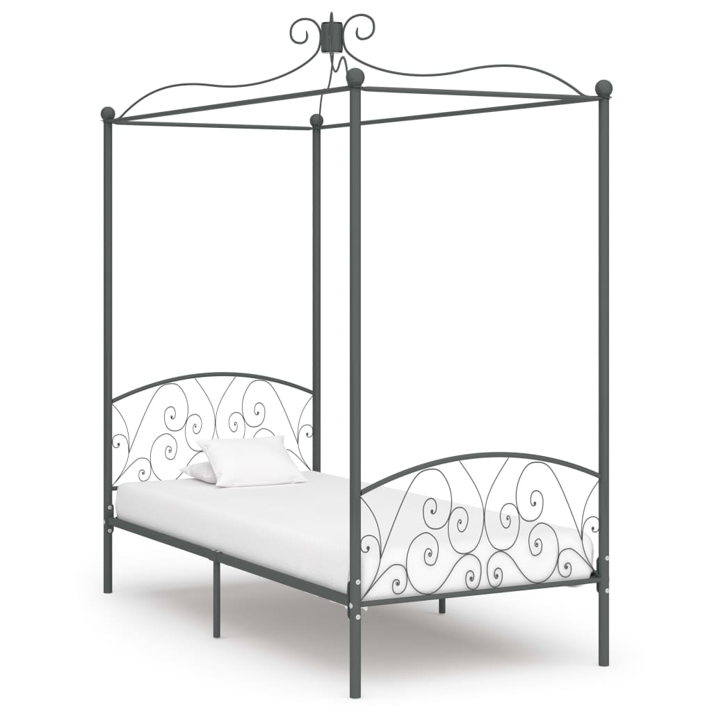 vidaXL Okvir za krevet s nadstrešnicom sivi metalni 100 x 200 cm