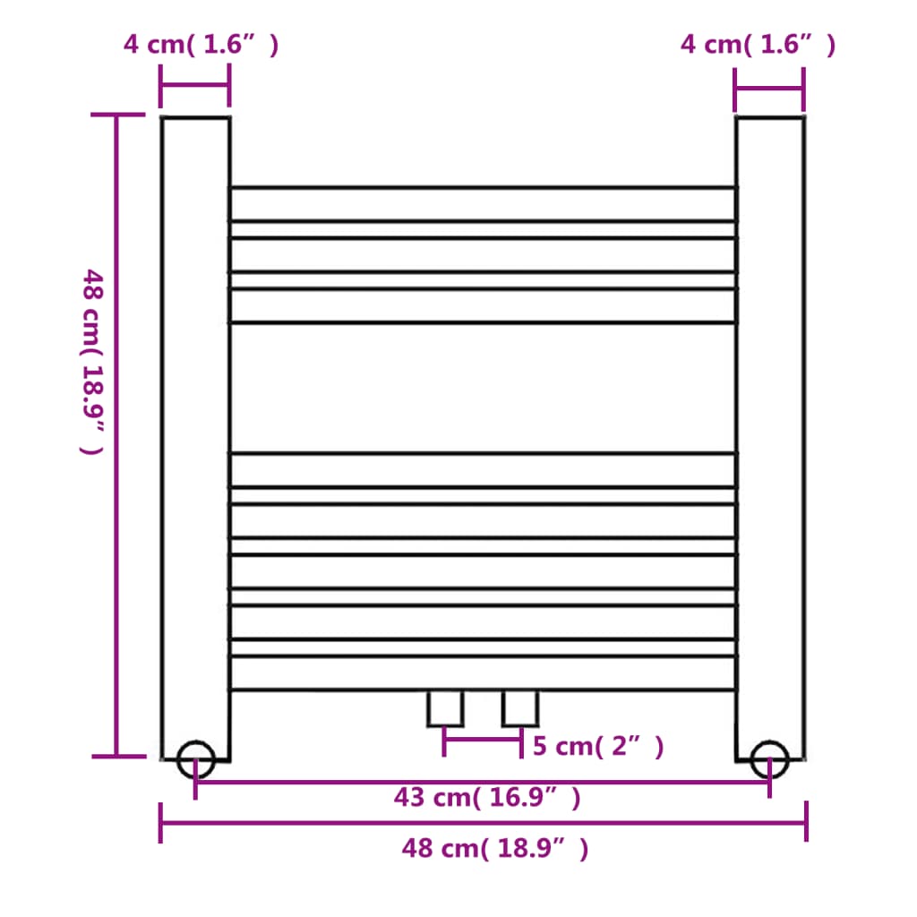 Kupaonski radijator za centralno grijanje ravni 480 x 480 mm
