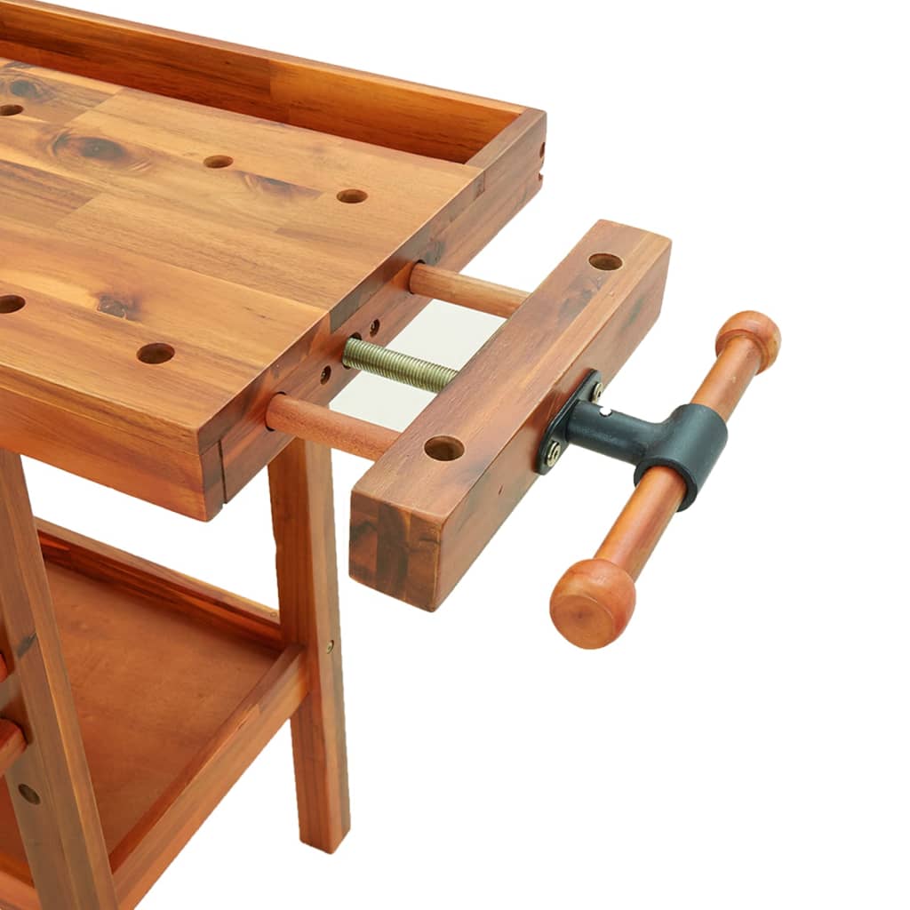 vidaXL Radni stol s ladicom i škripcima 124x52x83 cm od drva bagrema