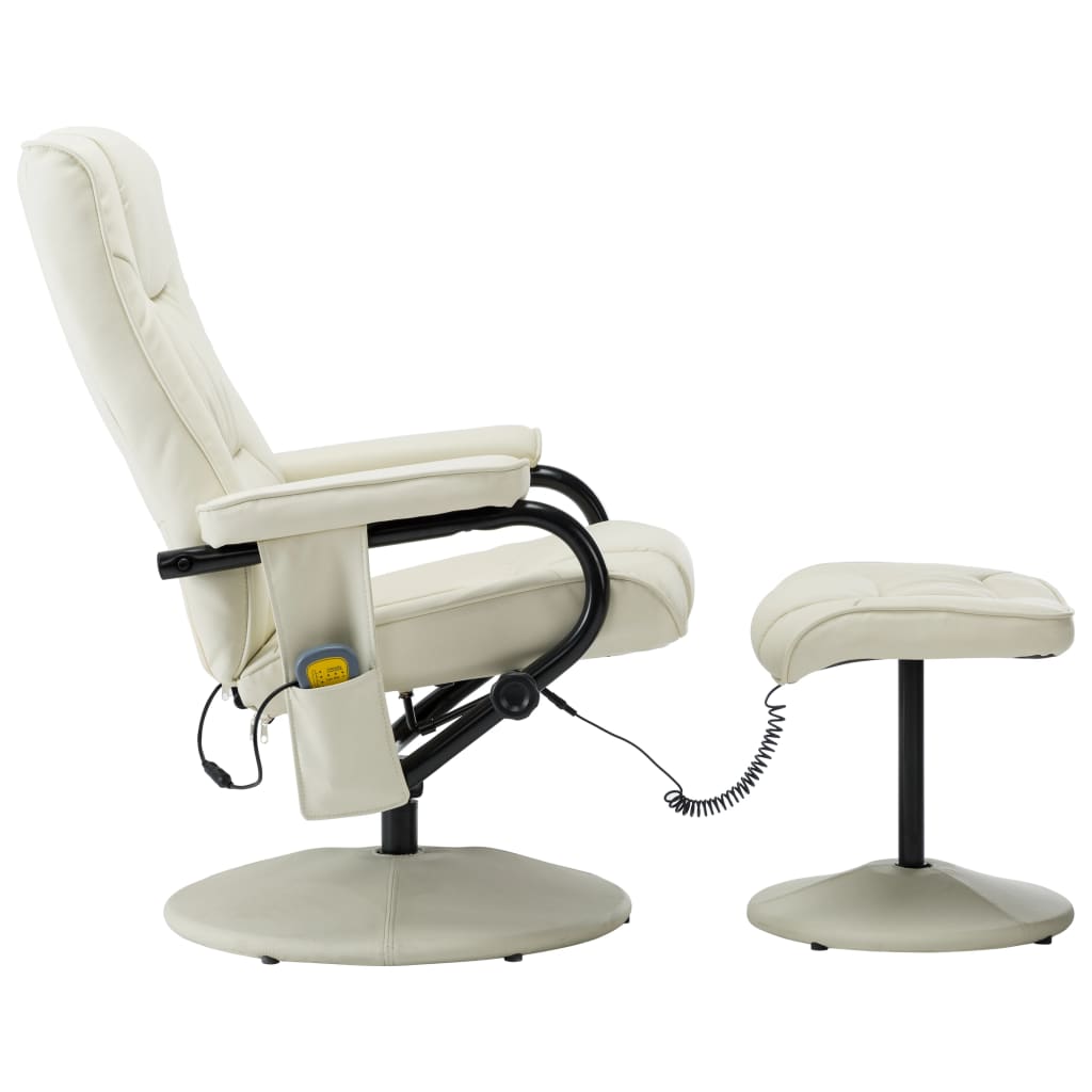 vidaXL Masažna fotelja s osloncem za noge od umjetne kože krem
