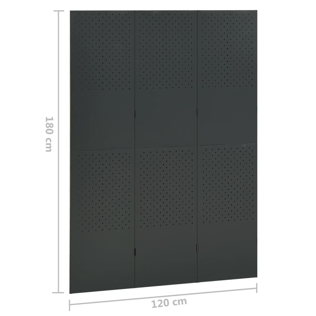 vidaXL Sobna pregrada s 3 panela antracit 120 x 180 cm čelična