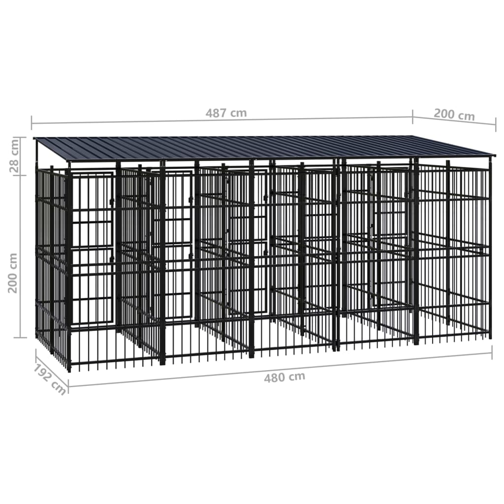 vidaXL Vanjski kavez za pse s krovom čelični 9,22 m²