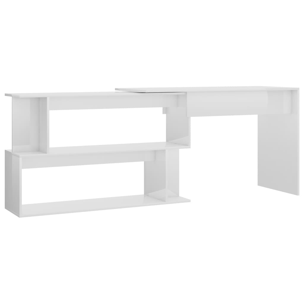 vidaXL Kutni radni stol sjajni bijeli 200x50x76 cm konstruirano drvo