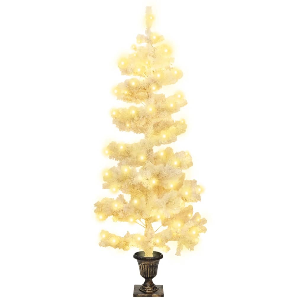 vidaXL Spiralno osvijetljeno božićno drvce s posudom bijelo 120 cm PVC