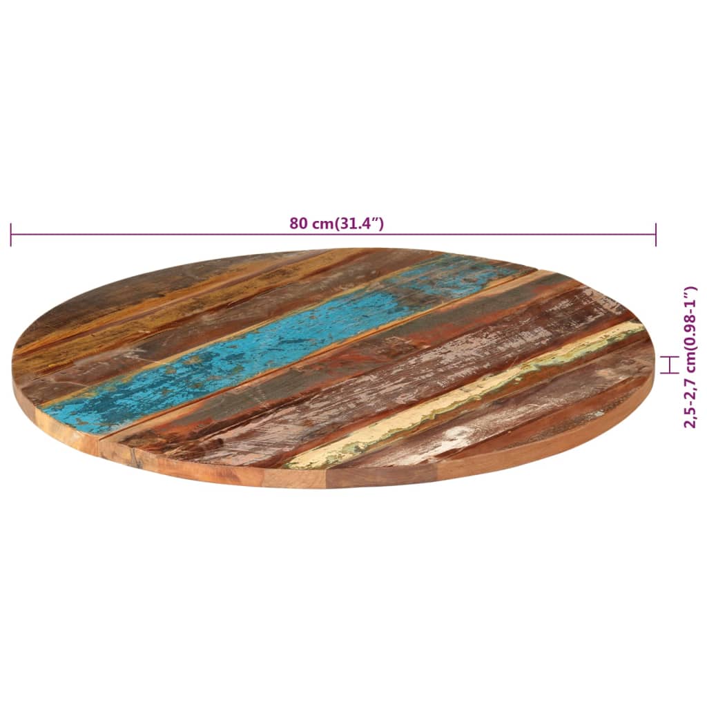 vidaXL Stolna ploča Ø 80 x (2,5 - 2,7) cm od masivnog obnovljenog drva