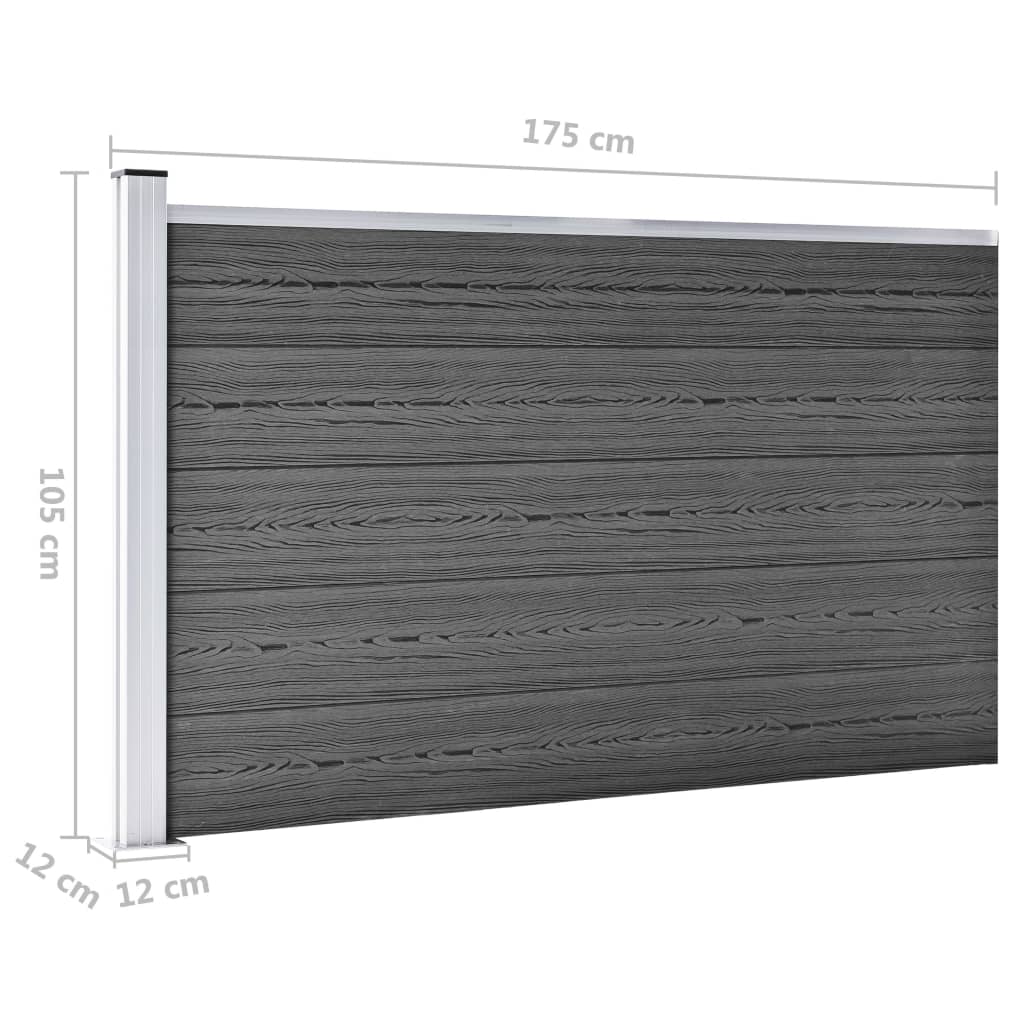vidaXL Set panela za ogradu WPC 353 x 105 cm crni