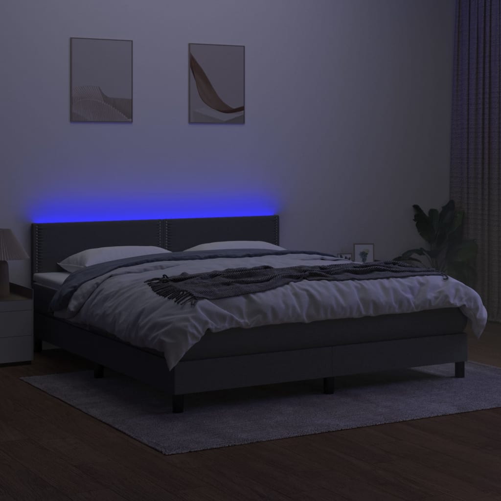vidaXL Krevet box spring s madracem LED tamnosivi 180x200 cm tkanina