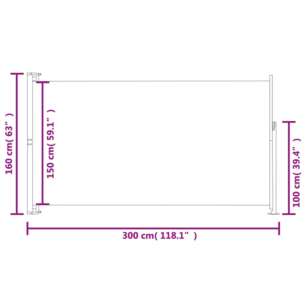 vidaXL Uvlačiva bočna tenda za terasu 160 x 300 cm siva