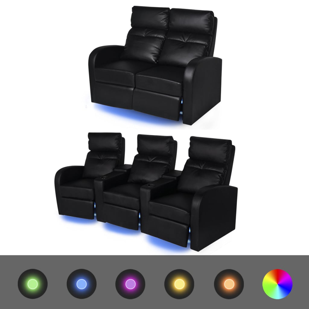 vidaXL Dvodijelni set LED fotelja 2+3 sjedala od umjetne kože crni
