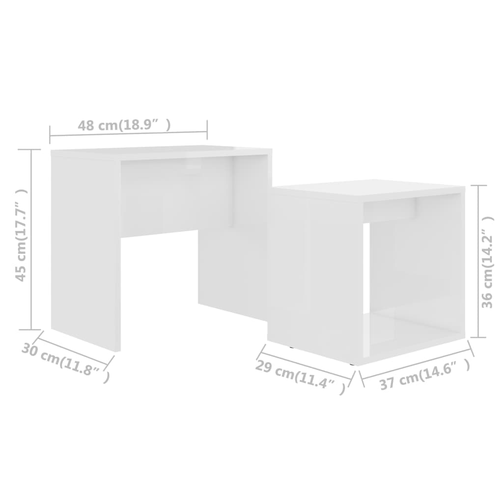 vidaXL Set stolića za kavu visoki sjaj bijeli 48 x 30 x 45 cm iverica