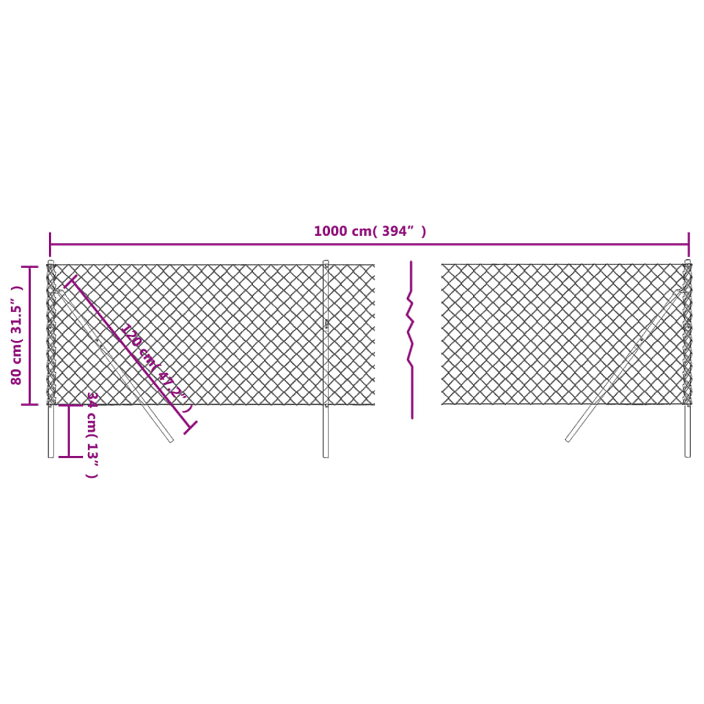 vidaXL Žičana ograda antracit 0,8 x 10 m