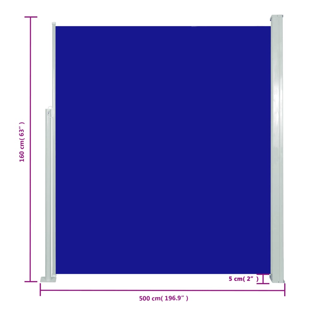 vidaXL Uvlačiva bočna tenda 160 x 500 cm plava