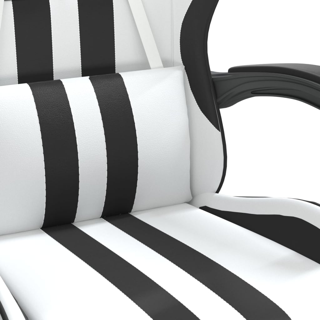 vidaXL Okretna igraća stolica s osloncem bijelo-crna od umjetne kože