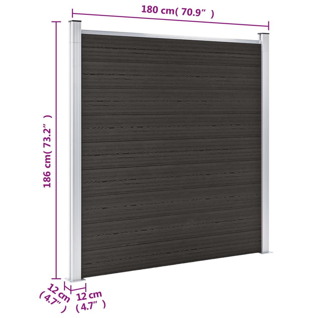 vidaXL Panel za ogradu WPC 180 x 186 cm crni