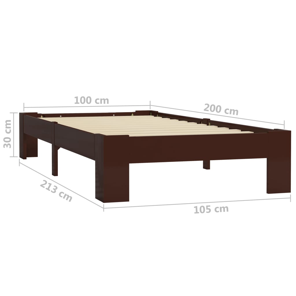 vidaXL Okvir za krevet od masivne borovine tamnosmeđi 100 x 200 cm