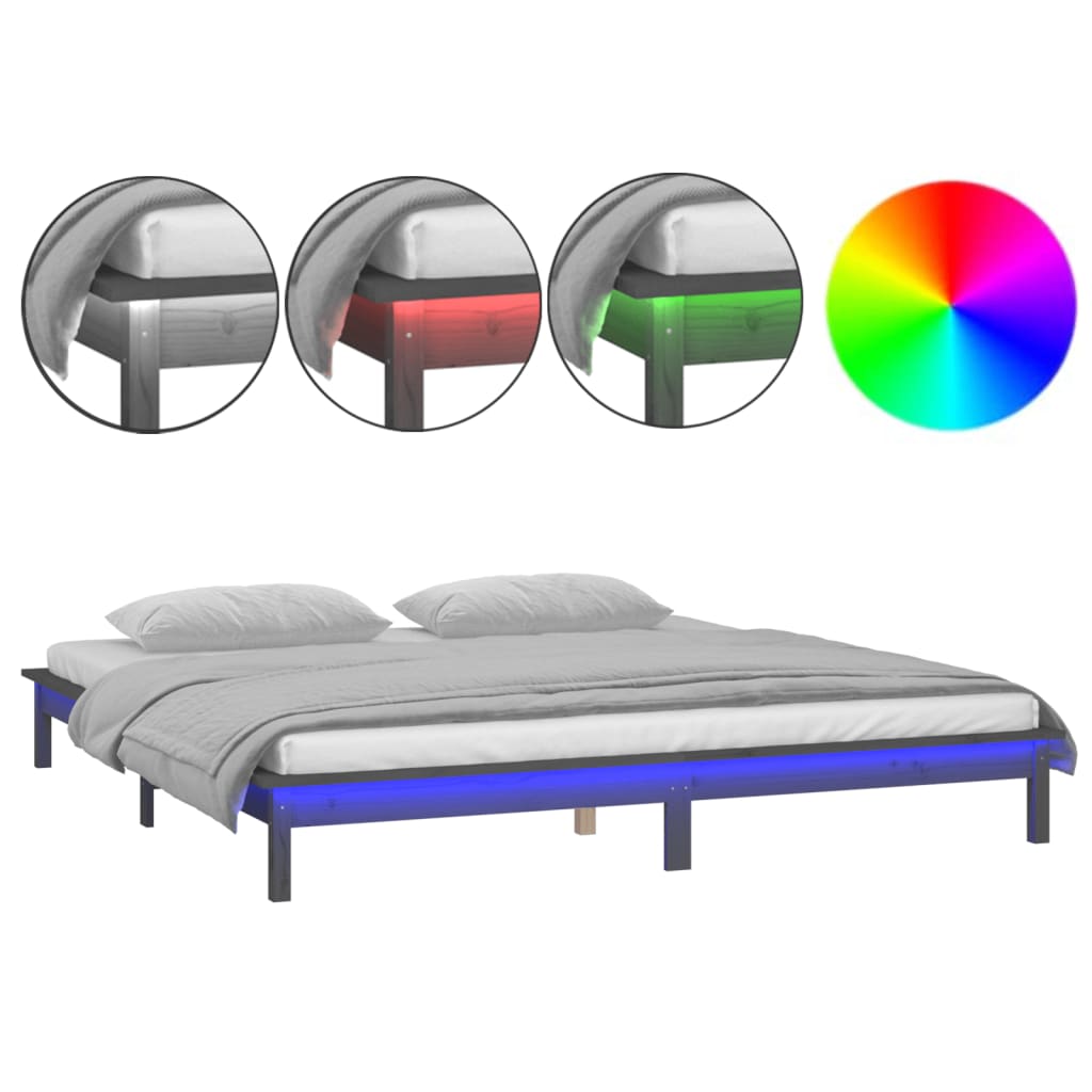 vidaXL LED okvir za krevet sivi 140 x 190 cm od masivnog drva