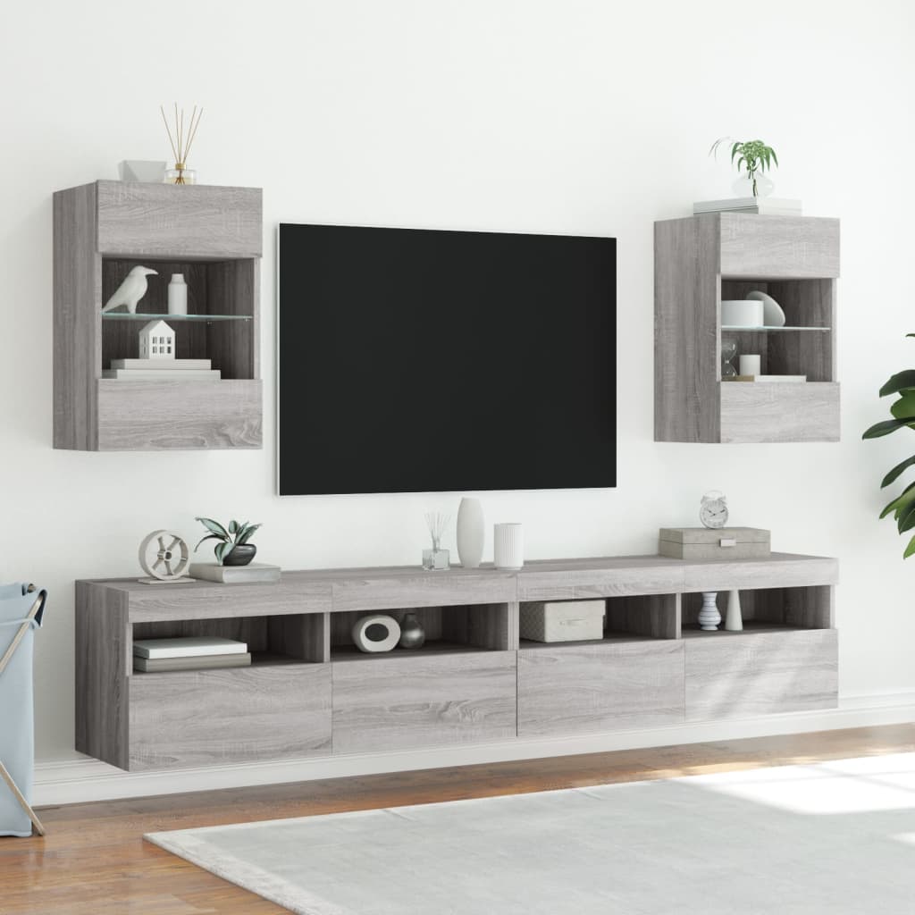 vidaXL Zidni TV ormarić s LED svjetlima siva boja hrasta 40x30x60,5 cm