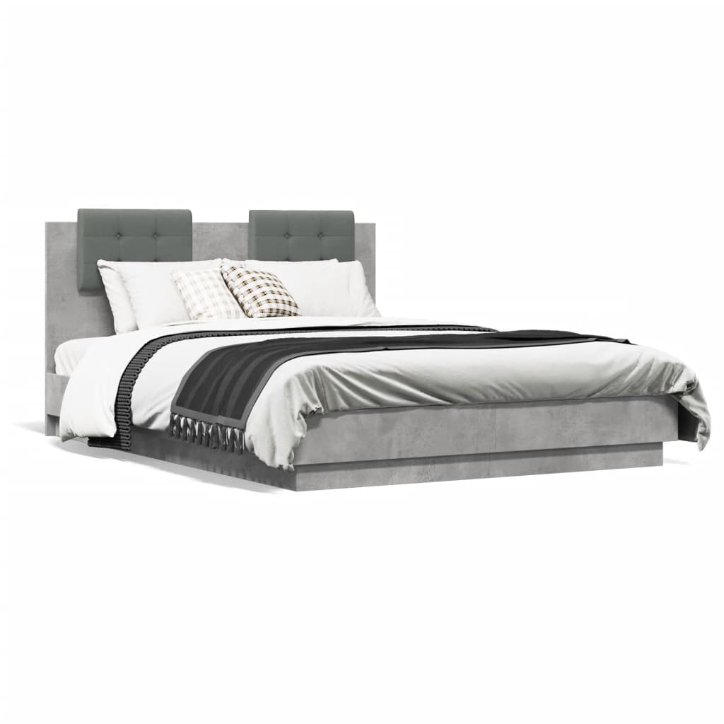 vidaXL Okvir za krevet s uzglavljem LED siva boja betona 135 x 190 cm
