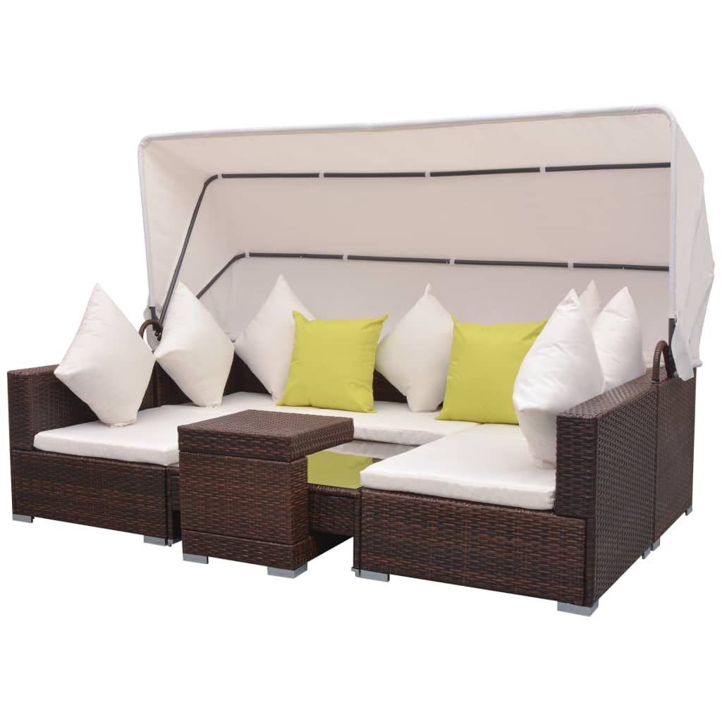 vidaXL 7-dijelni vrtni lounge set s baldahinom poli ratan smeđi